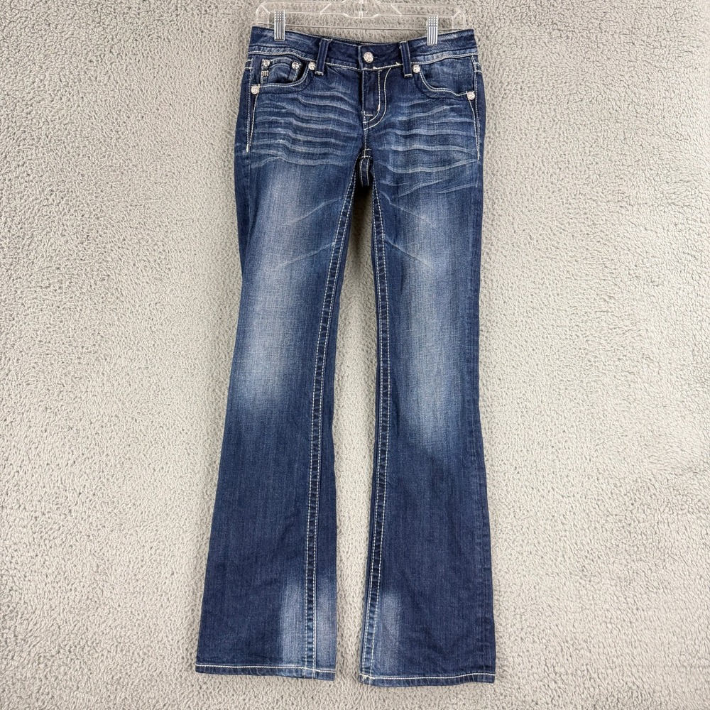 Miss Me JP5369B Jeans Womens 28 Dark Wash Bootcut Fleur De Lis Rhinestone Y2K
